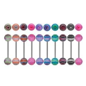 Tie Dye Design Balls 316L Surgical Steel Barbells   10 Barbells of 