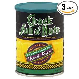 Chock Full of Nuts Coffee French Roast Decaf, 12 Ounce (Pack of 3 