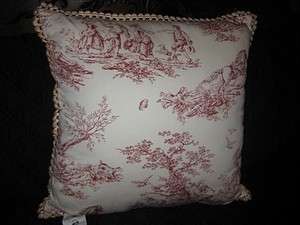 NEW COUNTRY FRENCH RED TOILE ACCENT THROW PILLOW COVER 20 X 20 FRINGE 
