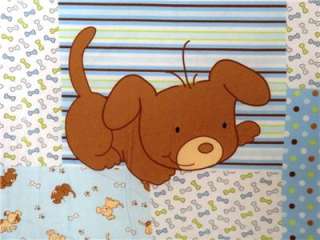 New Puppy Dog Polka Dots Stripes Blue Boy Nursery Baby Bone Flannel 