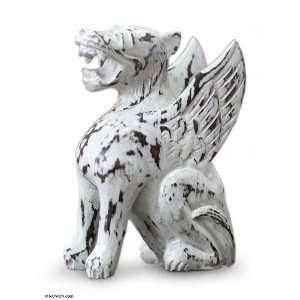  Wood sculpture, Guardian Winged Lion