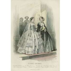 Paris Wedding Fashions   1853 Antique Lithographed Print 