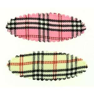   Plaid 50mm Oval Hair Clip Cover in Pink and Tan   20 Pieces Beauty