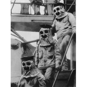 Sailors Aboard an Austrian Warship Wearing Protective Suits and Gas 