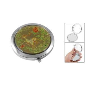   Spotted Deer Design Push Button Closure Rounded Mirror Beauty