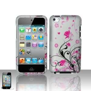  Pink Flower with Black Vine Rubber Texture Apple Ipod 