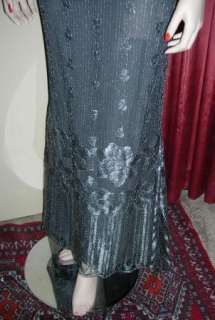 Pamela Dennis Black Silver Lace Evening Gown Dress 12  