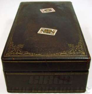 LEATHER AND WOOD MUSICAL CARD DECK BOX c1950 # 399 PA  