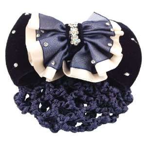   Rhinestone Bow Flower Snood Net Barrette Hair Clip Black Blue Beauty