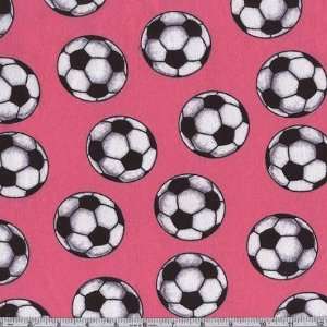  45 Wide Flannel Soccer Balls Pink Fabric By The Yard 