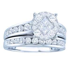  1 Carat Princess Round Diamond 14k White Gold Bridal Set 