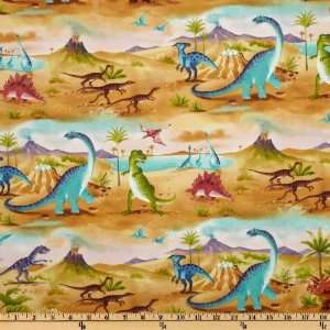  44 Wide Dinosauria Jurassic Scene Gold/Multi Fabric By 