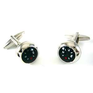  Silver Dome Directional Working Compass Cufflinks Jewelry