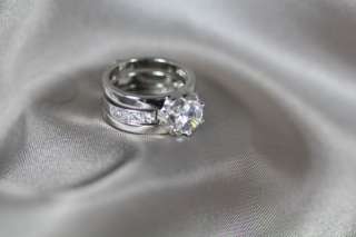 CZ Silver Round cut Engagement Wedding Ring Set sz 7  