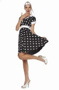 50s Rock Black Dots Long Dress Clothing