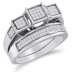  Plated in White Gold Rhodium Diamond Ladies Bridal Engagement Ring 