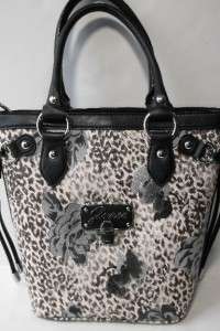 NEW WITH TAG GUESS ENTANGLED BLACK FLORAL SATCHEL HANDBAG PURSE W 