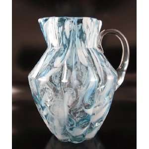  Phoenix Art Glass Blue Opalescent Lobed Water Pitcher 
