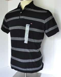 NEW Authentic Men TOMMY HILFIGER Black / Gray Flag Logo Polo Shirt S