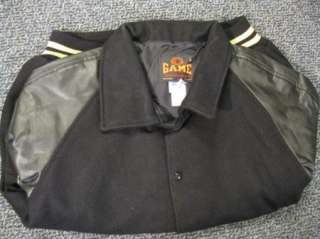 Game Sportswear Varsity Letterman Jacket Black / Gold Trim Size Large 