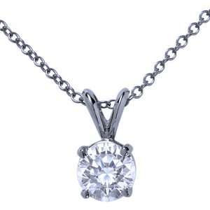  14k White Gold, Round Diamond Solitaire Pendant with Chain 