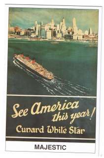 MAJESTIC Cunard White Star Line Ship Marine Art Postcard  
