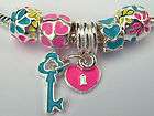 Key and Heart, Pink and Blue Hearts, Flowers Charms fit
