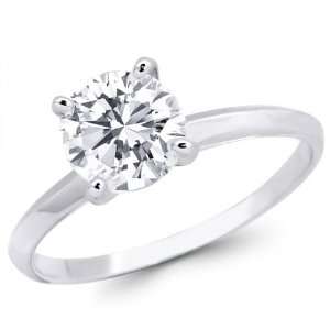 14k White Gold Round Solitaire CZ Cubic Zirconia Engagement Ring 