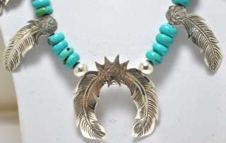 Navajo Turquoise Sterling Silver Leaf Necklace   Melvin Begay  