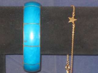   SLIM GOLDTONE CHAIN W/STAR 1 EAST INDIAN TURQUOISE BANGLE a111  