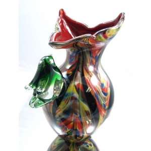 Murano Glass Vase Mouth Blown Art Stripes Overlapping w/ Trefoil Mouth 