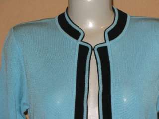 NWT Turquoise W/Black MING WANG Knit Tunic Length Jacket Small  