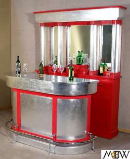 6Ft Solid Mahogany Art Deco Silver & Red Home Pub Bar mdsilver  