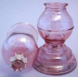 Pink Iridescent Glass Candle Lamp Ruffled Shade Roses  