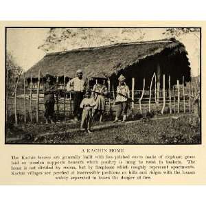  1921 Print Kachin Home Elephant Grass Burma Culture 