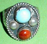 Vintage Mexico Mexica ring red and blue glass size 11 mens heavy 12 