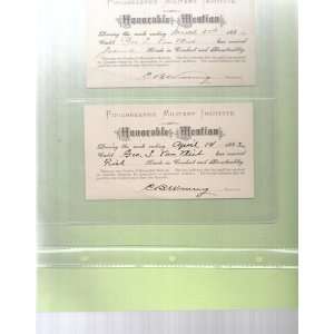 POUGHKEEPSIE MILITARY INSTITUTE HONORABLE MENTION CERTIFICATES 1882