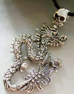 Alloy Metal Super Energy Dragon Skull Pendant Necklace  