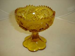 vintage amber cut glass footed candy dish  marked KW  