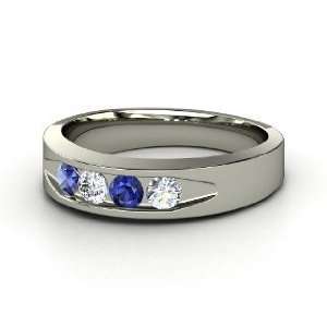 Quad Gem Culvert Ring, Platinum Ring with Sapphire 