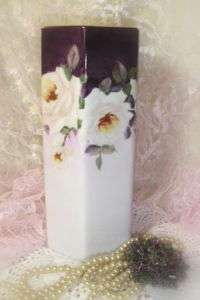 Porcelain Vase HP White Roses Romantic Cottage Chic  