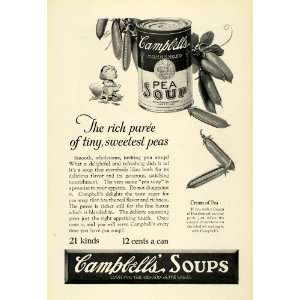  1923 Ad Campbells Canned Condensed Pea Soup Souper Kid 