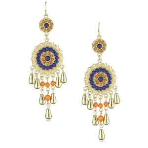  RAIN Gold Blue and Coral Dangle Earrings Jewelry
