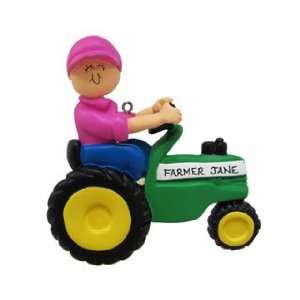  Green Tractor Female Christmas Ornament