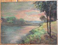 1950 Bulgarian impressionism river landscape oil painting   signed 