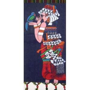  Batik Folk Art Painting 13x25 Miao Hmong Artist #209 