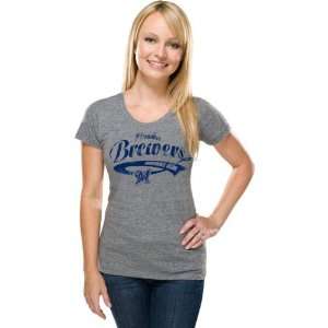  Milwaukee Brewers Womens Grey S/S Wide Scoop with 
