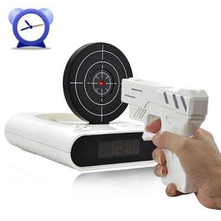 Novelty Gadget Funny Gun Alarm Clock Infrared Target Panel Shooting 
