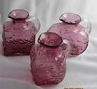 TRIO MODERNIST ORGANIC PINK BLOWN GLASS SMALL PITCHERS APPLIED HANDLES 