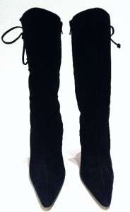 Manolo Blahnik Sz 41/11 Black Suede Lace Up Boots  